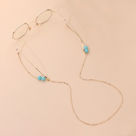 Bohemian Gold Alloy Glasses Chain With Turquoise Style Beads Non Slip Eyewear Strap Holder Necklace For Women Daily Fashion Accessory