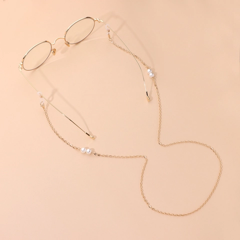 Elegant Gold Alloy Faux Artificial Pearl Glasses Chain Minimalist Metal Eyewear Strap Anti-Lost Neck Cord For Women Fashion Jewelry