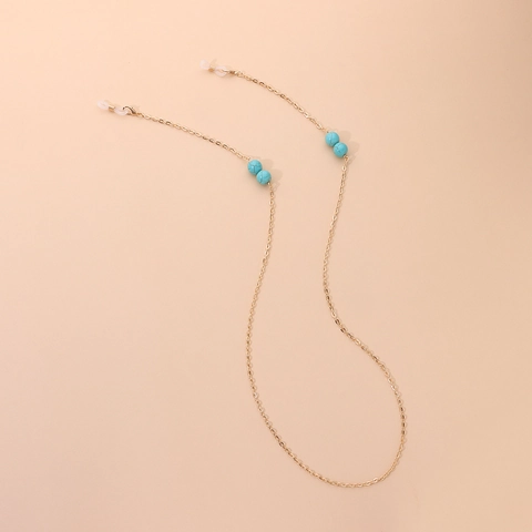 Bohemian Gold Alloy Glasses Chain With Turquoise Style Beads Non Slip Eyewear Strap Holder Necklace For Women Daily Fashion Accessory