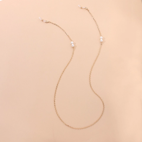 Elegant Gold Alloy Faux Artificial Pearl Glasses Chain Minimalist Metal Eyewear Strap Anti-Lost Neck Cord For Women Fashion Jewelry