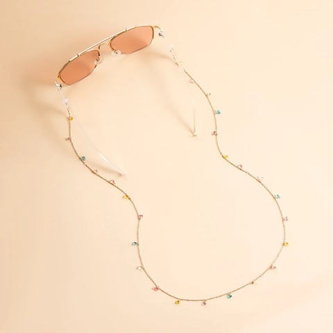 Fashion Gold Alloy Glasses Chain With Colorful Heart Shaped Beads For Women Sunglasses Strap Holder Elegant Neck Cord Jewelry
