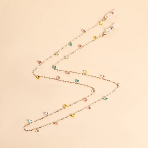 Fashion Gold Alloy Glasses Chain With Colorful Heart Shaped Beads For Women Sunglasses Strap Holder Elegant Neck Cord Jewelry