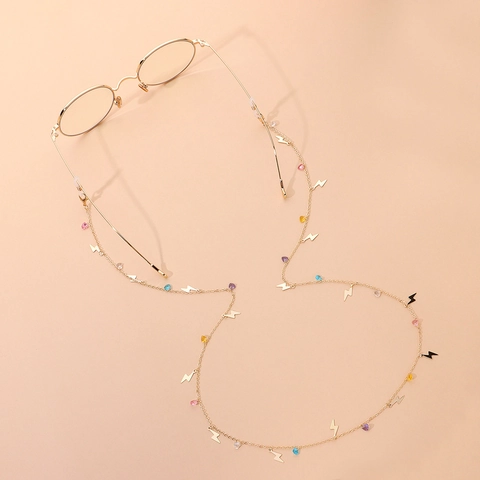 Alloy Gold Glasses Chain Colorful Heart Beads Lightning Pendant Anti-Slip Neck Strap Eyewear Accessory For Women Jewelry