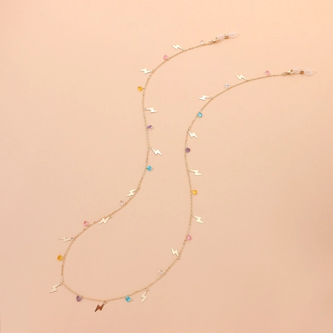 Alloy Gold Glasses Chain Colorful Heart Beads Lightning Pendant Anti-Slip Neck Strap Eyewear Accessory For Women Jewelry