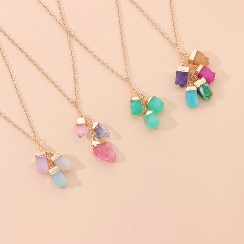 Collar con Colgante de Piedras Preciosas Coloridas Irregulares de Aleación Chapada en Oro Boho Joyería de Mujer Cadena