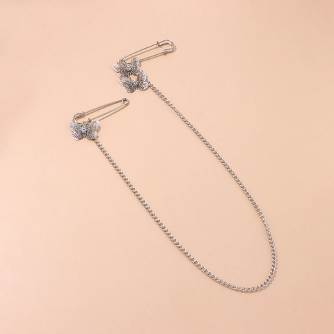 Vintage Silber Legierung Hohl Schmetterling Brosche Mit Kette Für Damen Mode Strass Sicherheitsnadel Strickjacke Clip Schmuck