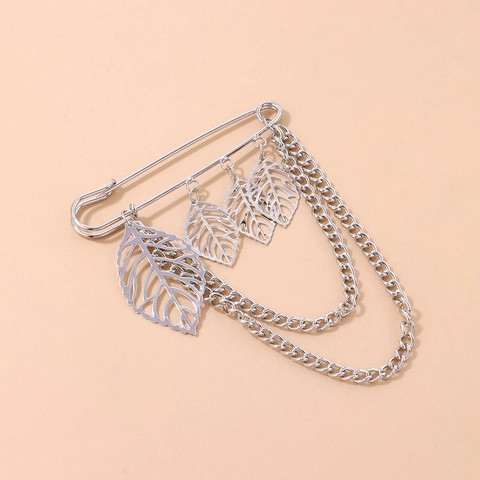 Lussuosa Spilla Vintage a Forma di Foglia Traforata in Lega Argento con Nappa e Spilla da Balia Elegante per Donna Gioiello