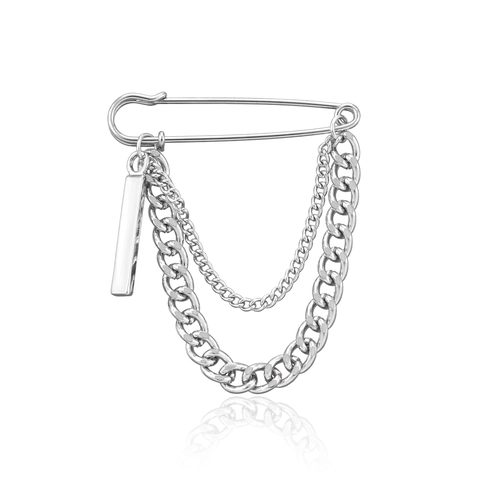 Spilla a Balia con Catena in Lega d'Argento Punk Catena in Metallo a Doppio Strato Spilla con Targhetta Rettangolare per Uomo Donna