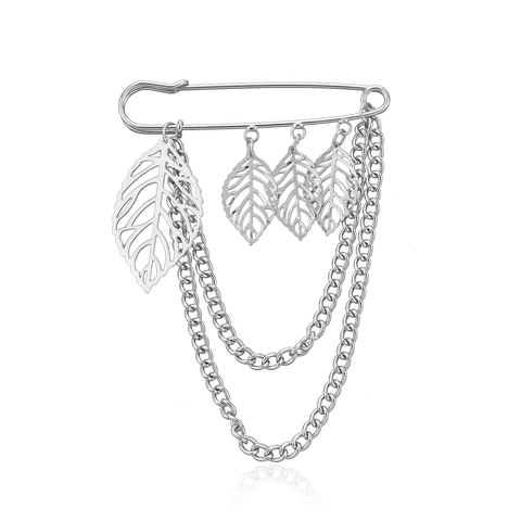 Lussuosa Spilla Vintage a Forma di Foglia Traforata in Lega Argento con Nappa e Spilla da Balia Elegante per Donna Gioiello