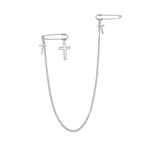 Broche Chaîne Unisexe Rétro Punk Gothique en Alliage Pendentif Croix Argent Épingle de Sûreté Accessoire de Vêtement Bijoux de Fête