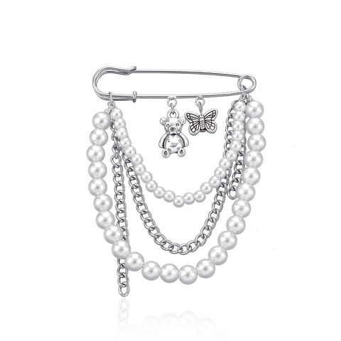 Vintage Legierung Kunstperle Kette Brosche Große Sicherheitsnadel Mit Bär Schmetterling Anhängern Für Damen Mode Schmuck Zubehör
