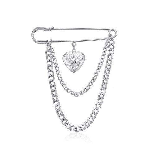 Vintage Herz Medaillon Brosche Mit Rosenprägung Und Doppelter Kette Legierung Sicherheitsnadel Modeschmuck Zubehör Für Damen Geschenk