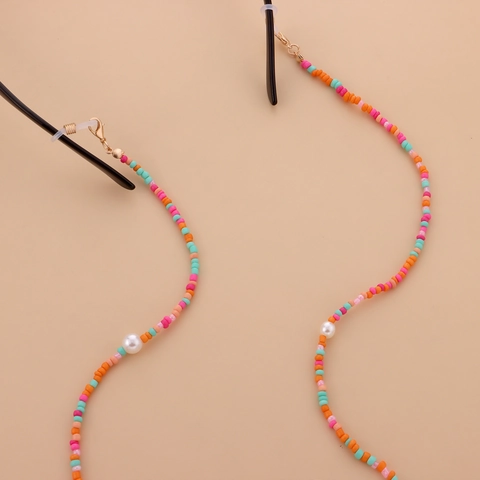 Women Bohemian Colorful Seed Beads Artificial Pearl Glasses Chain Anti-slip Alloy Eyewear Lanyard Neck Strap Holder