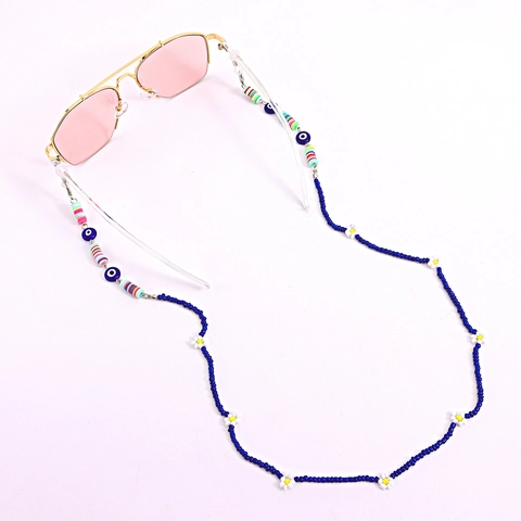 Boheems Kleurrijke Seed Bead Bloem Brillenketting Voor Vrouwen Boze Oog Heishi Klei Masker Koord Antislip Brillenriem Sieraden