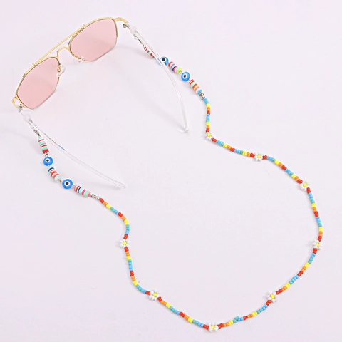 Boheems Kleurrijke Seed Bead Bloem Brillenketting Voor Vrouwen Boze Oog Heishi Klei Masker Koord Antislip Brillenriem Sieraden
