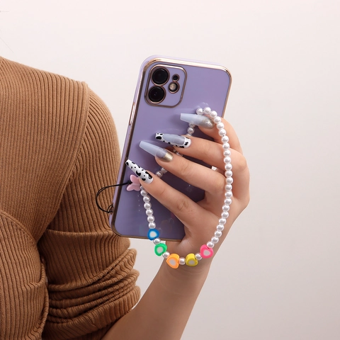 Damen Mehrfarbig Herz Künstliche Perle Perlenbesetzt Handy-Lanyard Süß Schmetterling Verzierung Handyband Anhänger Zubehör