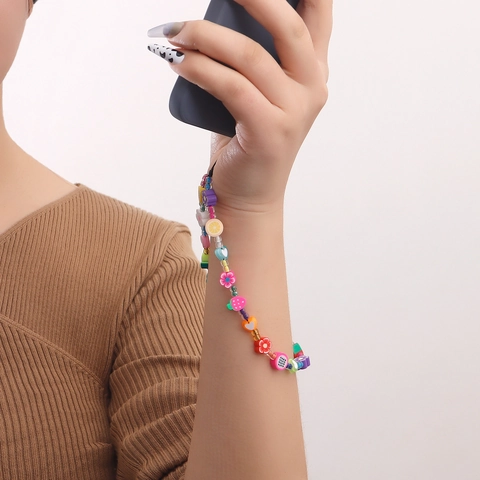 Colorata Catena per Cellulare in Argilla Polimerica con Perline a Forma di Frutta e Fiori Fatta a Mano Boho per Donna