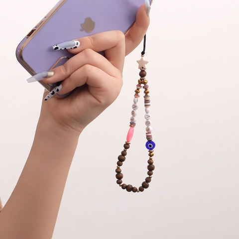 Handgemaakt Telefoonkoord Kralen Boho Boze Oog Love Letter Charm Strap Voor Vrouwen Kleurrijke Polymeerklei Telefoon Decor