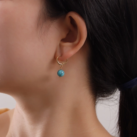 Boucles d'Oreilles Anneaux Pendantes en Pierre Synthétique Colorée en Alliage Vintage pour Femmes Boucles d'Oreilles Pendantes en Perles Rondes Géométriques Plaquées Or Bijoux de Mode