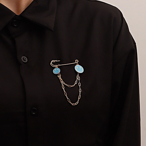 Hip Hop Blij Gezicht Kwastjes Ketting Broche Creatieve Goud Veiligheidsspeld Emaille Hanger Broche Voor Vrouwen Mode