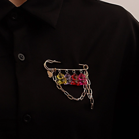 Mode Gold Legierung Sicherheitsnadel Brosche Bunte Transparente Harz Gummibärchen Anhänger Schmetterling Kette Damen Schmuck