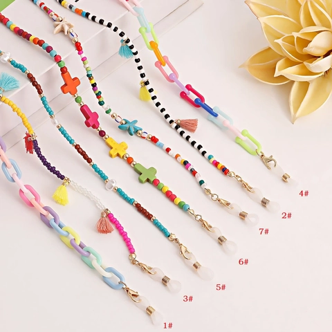 Multicolor Acrylic Beaded Glasses Chain For Women Men Bohemian Artificial Pearl Tassel Mask Lanyard Fashion Eyewear Accessories