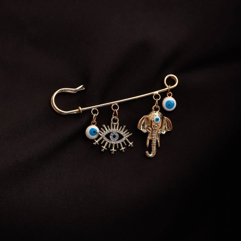 Boho Gold Sicherheitsnadel Brosche Für Damen Vintage Böses Auge Elefant Anhänger Strass Emaille Schutz Schmuck Nadel Geschenk