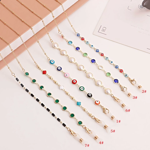 Alloy Rhinestone Evil Eye Glasses Chain Artificial Pearl Mask Lanyard For Women Fashion Anti-lost Decorative Eyewear Strap