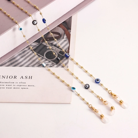 Alloy Evil Eye Beads Glasses Chain Gold Metal Bead Mask Lanyard For Women European Fashion Eyeglasses Neck Strap Jewelry