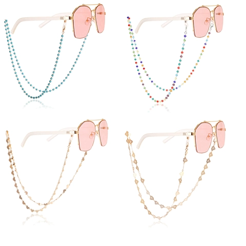 Bohemian Alloy Resin Sunglasses Chain Colorful Beads Heart Moon Mushroom Mask Lanyard Anti Slip Glasses Strap Accessory Women