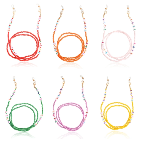 Handmade Glass Seed Bead Glasses Chain For Women LOVE Letter Beads Colorful Mask Strap Anti Slip Eyewear Accessories