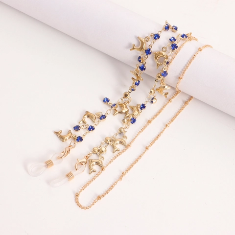 Fashion Gold Alloy Eyewear Chain Rhinestone Flower Star Dolphin Pendants Mask Lanyard Neck Strap For Women Jewelry