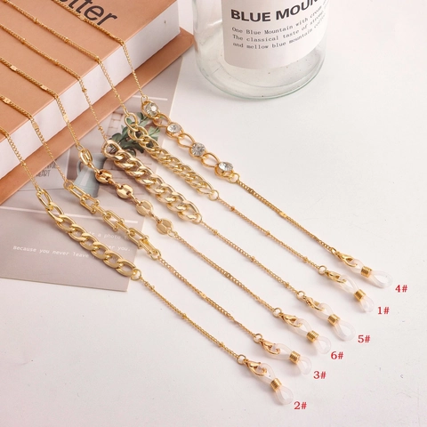 Cadena de Gafas de Metal de Aleación de Oro de Moda para Mujer Cordón de Mascarilla Anti-Pérdida Cadena de Eslabones de Strass Accesorios de Joyería