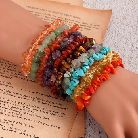 Natural Crystal Stone Chip Beads Bracelet Irregular Gravel Elastic Bracelet Bohemian Healing Jewelry For Women Jewelry