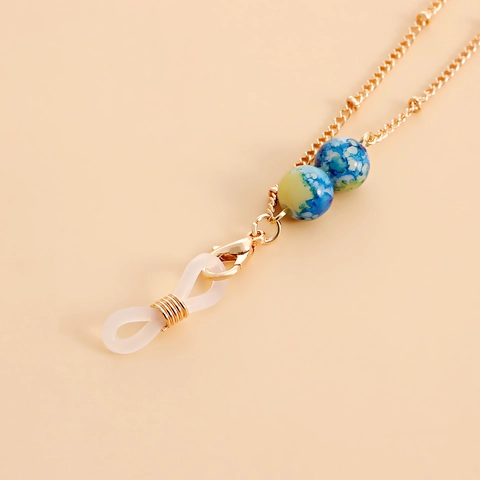 Gold Plated Alloy Glasses Chain For Women Multi-functional Mask Strap With Marble Look Beads Heart LOVE Letter Decorative Eyewear Accessory