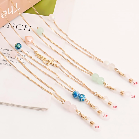Gold Plated Alloy Glasses Chain For Women Multi-functional Mask Strap With Marble Look Beads Heart LOVE Letter Decorative Eyewear Accessory