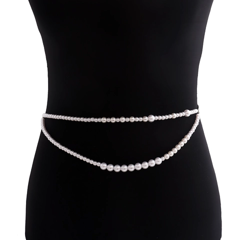 Catena da Vita in Doppia Perla Artificial Sintetica alla Moda per Donna Cintura a Catena in Metallo Minimalista per Feste Estive