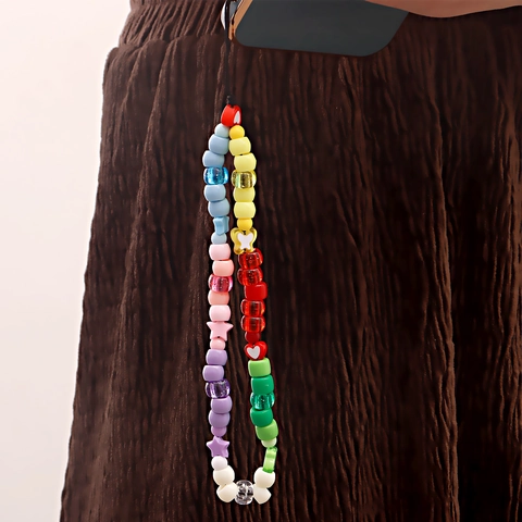 Cinturino per Cellulare Fatto a Mano con Perline Colorate a Forma di Cuore e Stella Cordino per Donna Accessori in Metallo