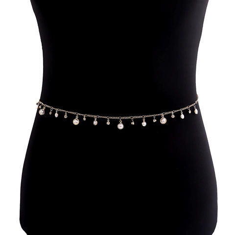 Ceinture Chaîne de Taille Élégante en Métal pour Femmes Avec Imitation de Künstliche Perles Et Glands en Strass Scintillants Accessoire