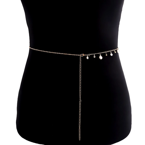 Ceinture Chaîne de Taille Élégante en Métal pour Femmes Avec Imitation de Künstliche Perles Et Glands en Strass Scintillants Accessoire
