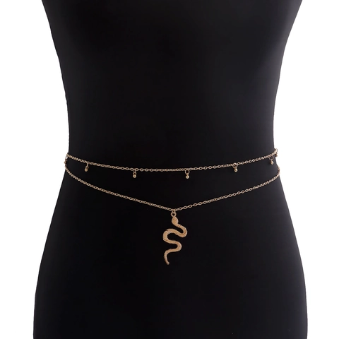 Catena da Vita a Doppio Strato in Lega d'Oro da Donna Pendaglio a Serpente Gioielli per il Corpo Catena da Pancia Accessorio