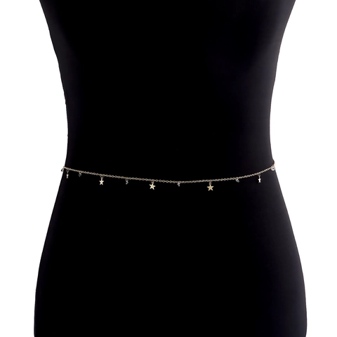 Cadena de Cintura de Aleación Color Dorado Minimalista con Colgante de Estrella para Mujer Joyería Corporal con Zirconia