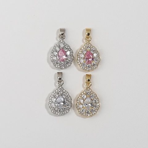 Luxury Copper Pear Shaped Water Drop Halo Pendant For Women Zirconia Inlaid Jewelry Making Pendant Only Without Chain