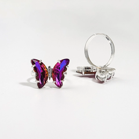 Kristall Schmetterling Offener Ring Damen Kupfer Versilbert Gradient Glas Strass Verstellbarer Modeschmuck Geschenk