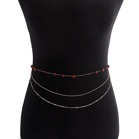 Catena da Vita Bohemian in Lega d'Oro Multistrato per Donna Con Pietra Turchese Colorata Gioielli Catena del Corpo Regolabile