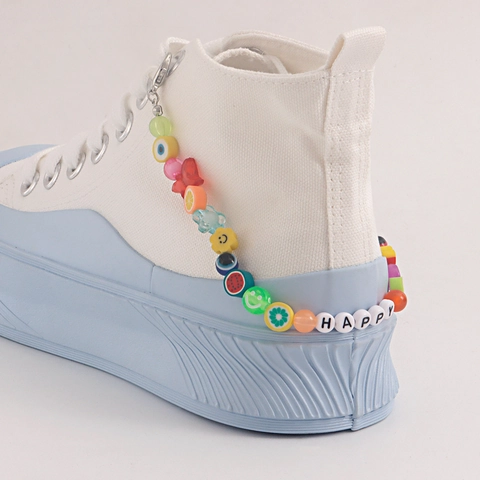 Vibrant Colorful Fruit Polymer Clay HAPPY Letter Shoe Charms Metal Chain For Canvas Shoes Women Ins Style Beaded Accessories