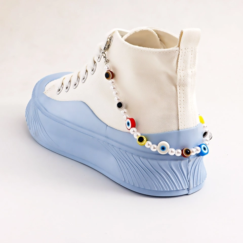 Alloy Artificial Pearl Evil Eye Shoe Chain Women Beaded Sneaker Charms Bohemian Multicolor Eye Handmade DIY Shoe Decoration Accessory
