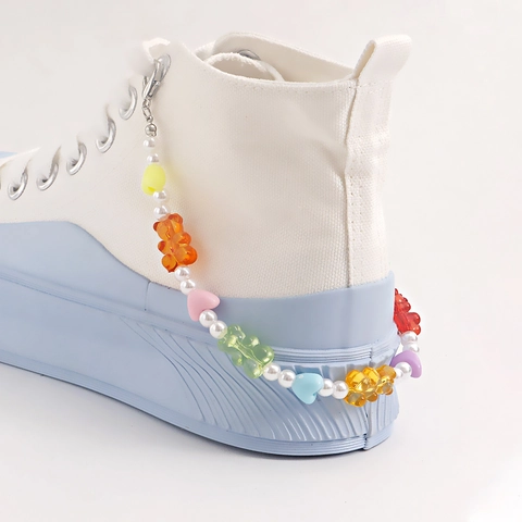 Colorful Resin Gummy Bear Heart Artificial Pearl Shoe Chain For Women Alloy Beaded Anklet Decorative Sneaker Charms Jewelry