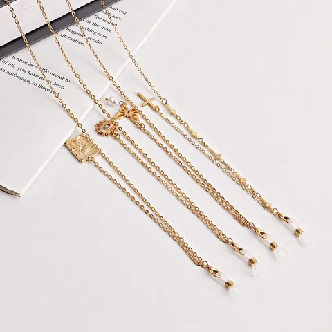 Vintage Gold Alloy Multi-Style Glasses Chain Mask Holder For Women Cross Butterfly Artificial Pearl Pendant Sunglasses Accessory Neck Strap