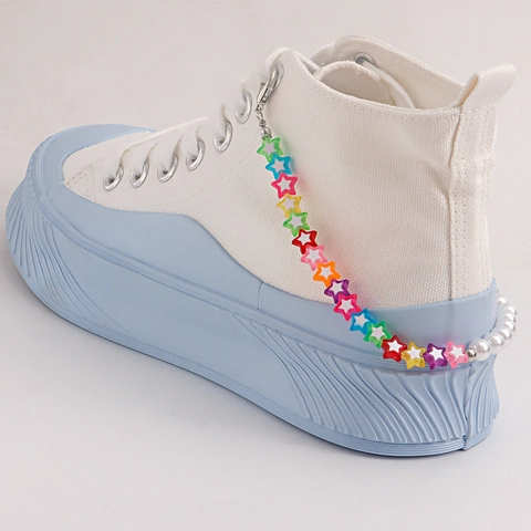 Vibrant Colorful Star Beaded Shoe Chain With Artificial Pearl Alloy Clasp Y2K Dopamine Fashion Jewelry Decoration For Women